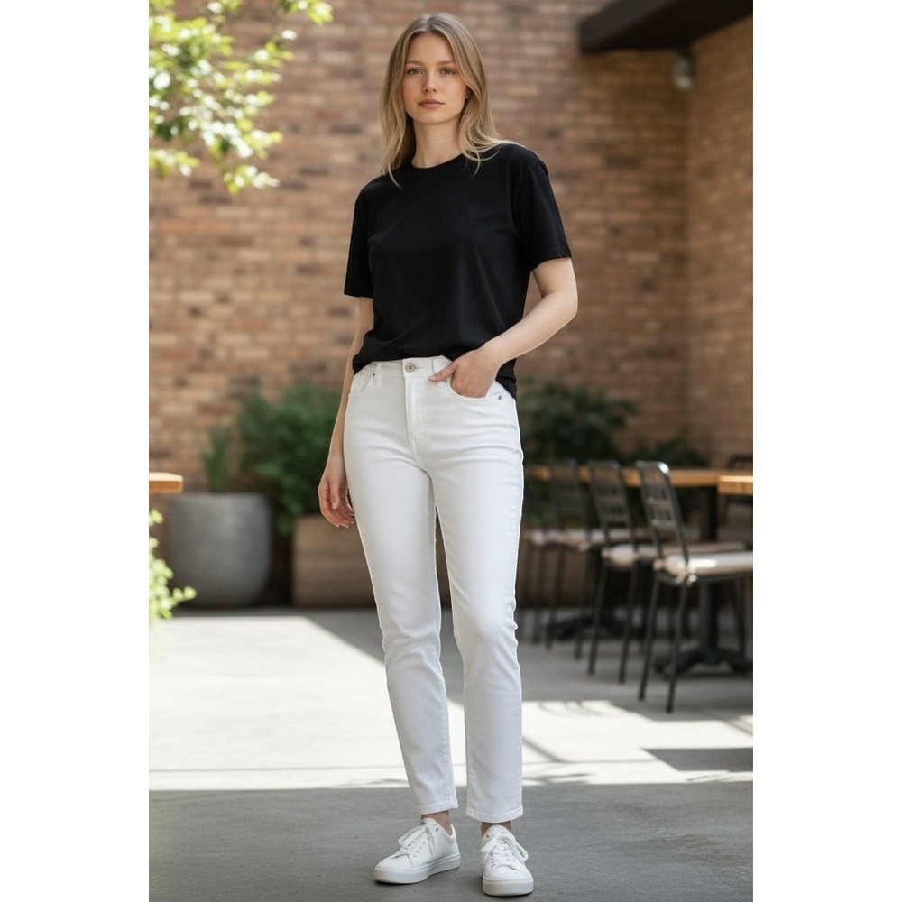Judy Blue Double Cuff Boyfriend Skinny Jeans Women 13/31 White High Rise Stretch